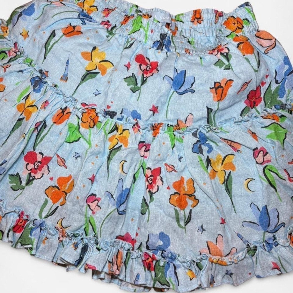 Hill House Home The June Skirt Blue Celestial Floral Linen Tiered Mini‎ Skirt M